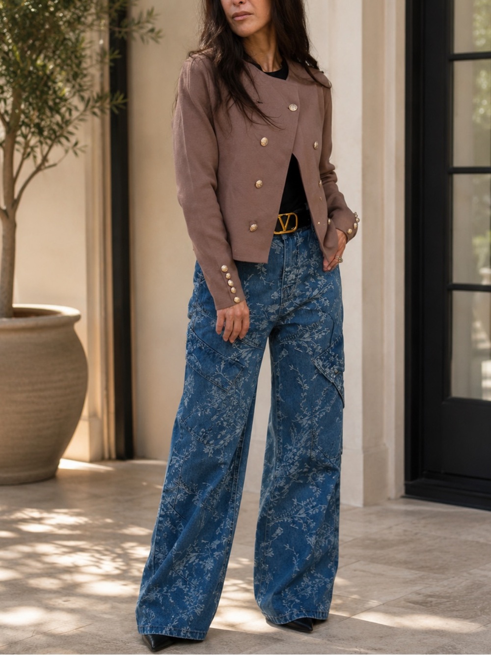 ShopEvelynne Blue Floral Wide-Leg Jeans